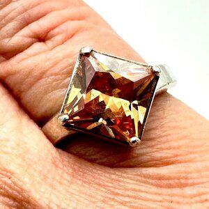 Champagne Colored Gemstone Sterling Silver Ring Size 6